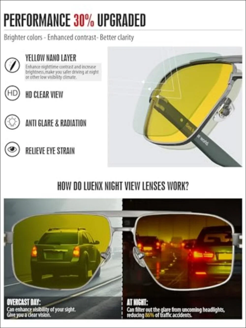Polarized Square Aviator Sunglasses UV400 Anti-Glare Night Driving